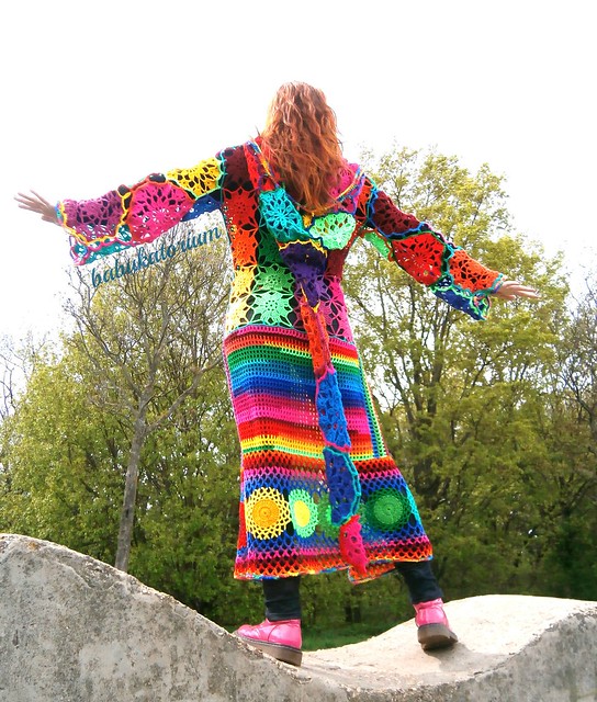 Kaleidocoat - Multicolor Multimotif Striped And Hooded Hippie ...