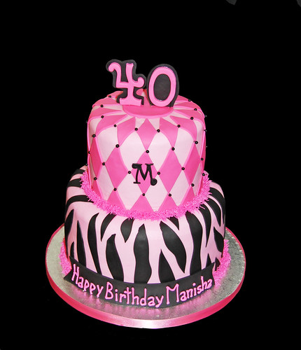 pink and black zebra and diamond patterned 40th birthday cake