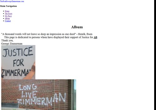 Photo of a screen grab of the Racist George Zimmerman webpage