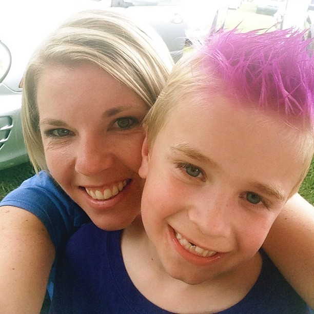 Don't tell Hunter his hair was pinkish. Blonde + purple = pinkish purple. #pictapgo_app