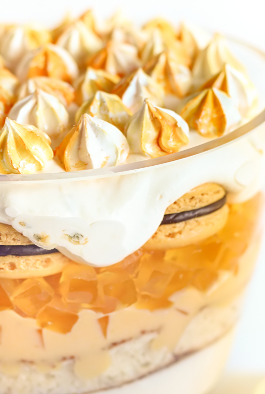 Passionfruit & Lemon Trifle with Macarons