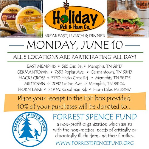 Mark your calendars for June 10 for breakfast/lunch/dinner Out for the Fund at Holiday Ham. All 5 locations are participating so tell everyone you know to go eat there sometime that day!
