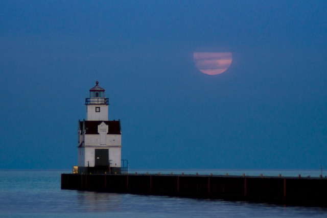 Lighthouse, Full Moon, Kewaunee, Wisconsin, Lake Michigan