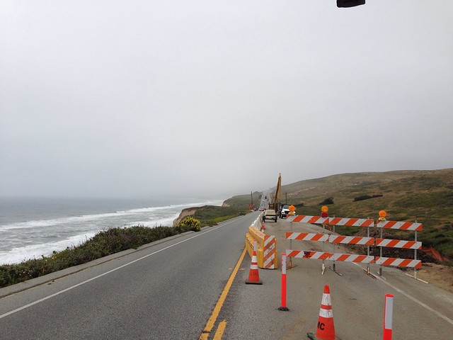 one lane on Hwy 1. Overcast and chilly. (and headwinds