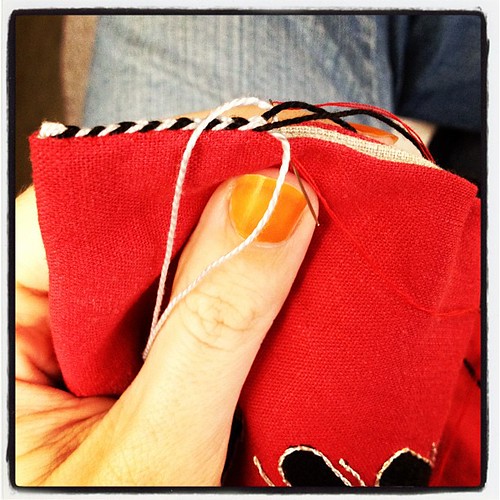 Sewing up the sides of the eagle pouch.