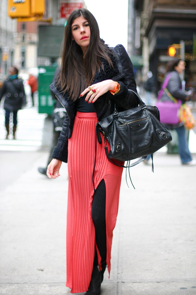 New York Fashion Week, Topshop Ambush boots, Pleated Maxi Skirt, Balenciaga Classic City day bag