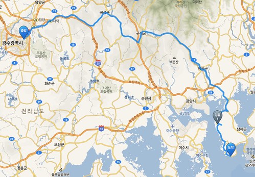 Gwangju to Namhae cycle route