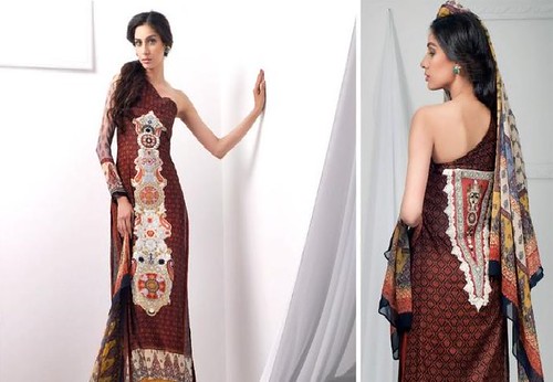 Brown Embroidery at Neck and Back Dress by mahnoormalik1