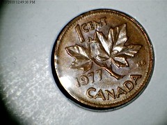 1977 Canadian Cent  flip-over overstrike ghostk