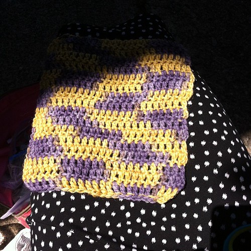 Purple and mustard square for knit in public day!