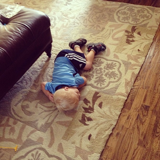 Asleep on the floor?  Not normal behavior. Poor Owen's feeling under the weather:(