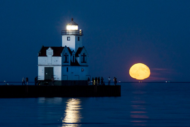 Full Moon, Lighthouse, Lake Michigan, Kewaunee, WI, Night, People