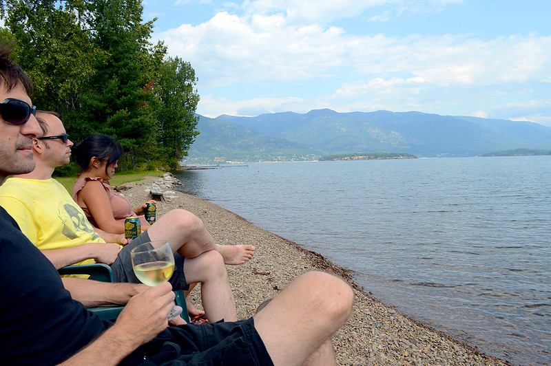 Enjoying the Lake with Beverage of Choice