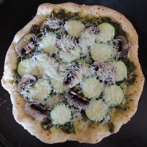 Pesto Pizza with Zucchini and Mushrooms