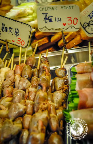Skewered chicken hearts, at a night market in Taiwan