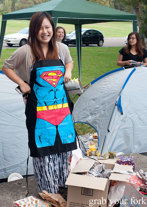 Superman apron at the Sydney Food Bloggers Christmas Picnic 2013