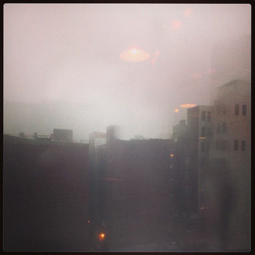 Its rainy so hard I can't even see any of the buildings in downtown Cincinnati...