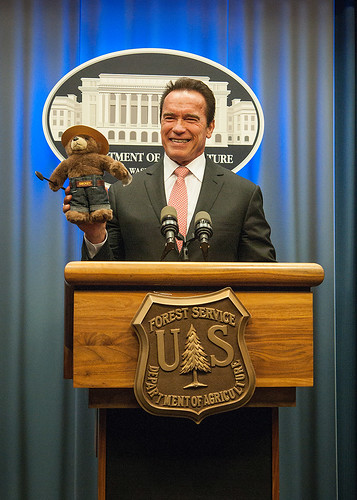 Former California Governor Arnold Schwarzenegger was named an Honorary Forest Ranger today during a ceremony at the USDA Whitten Building (Photo by Bob Nichols, USDA)