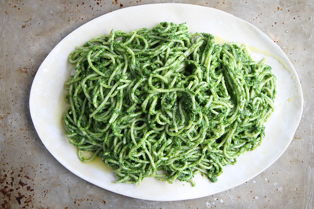 Kale Pesto Pasta with Ricotta and Chili