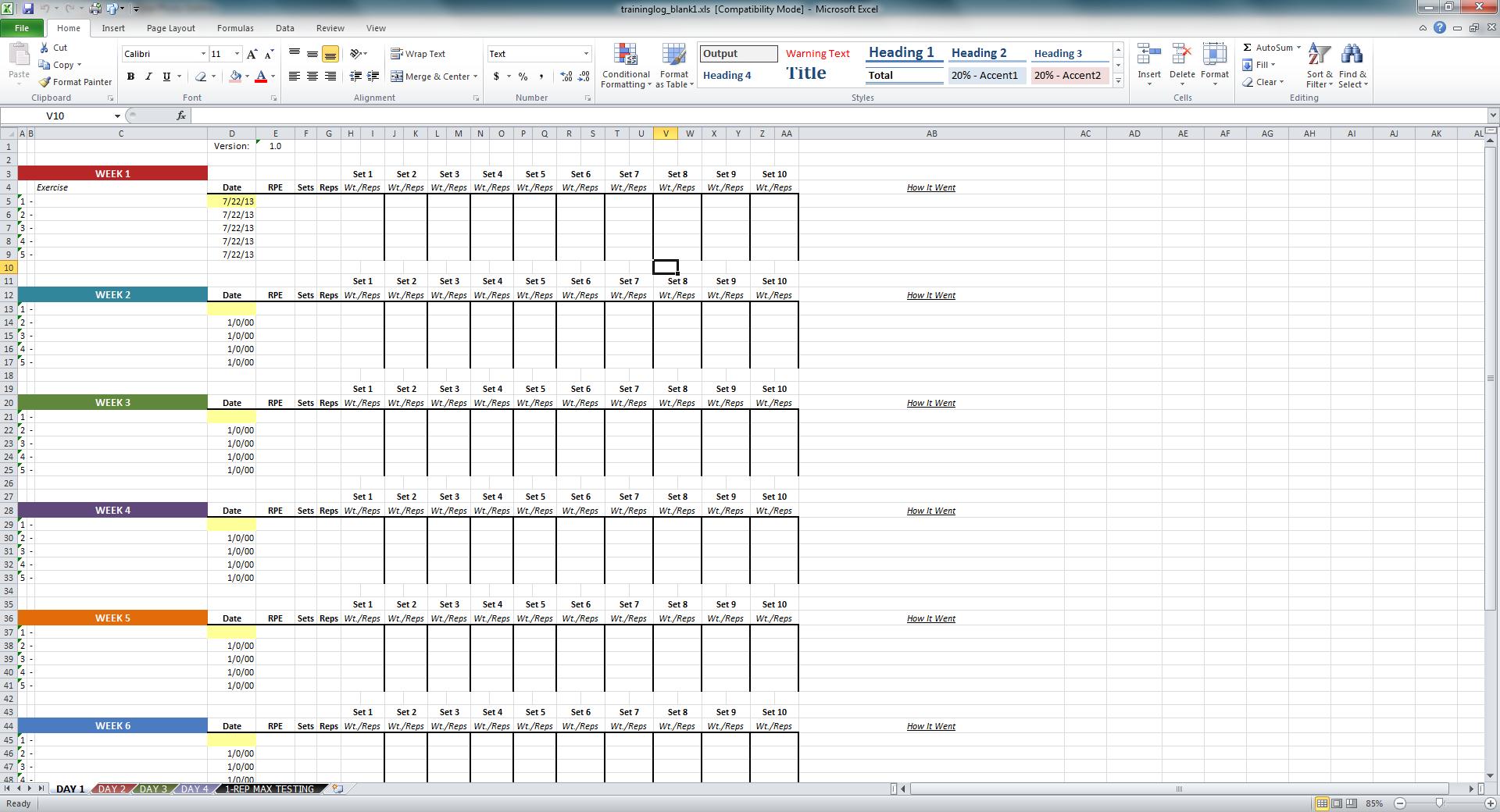 Excel Training Log Template