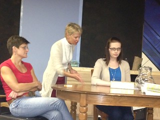 Actors Molly Griffin, Amy Lacy and Theresa Koleszar during rehearsal.