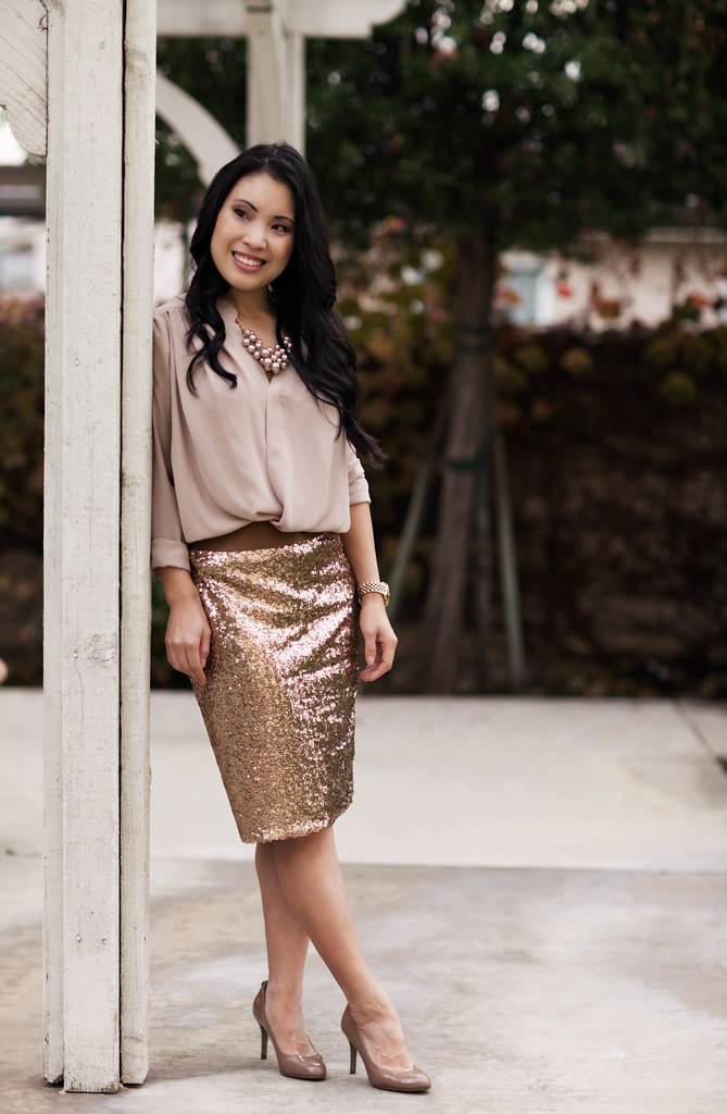 cute & little blog | sequin skirt outfit | neutrals