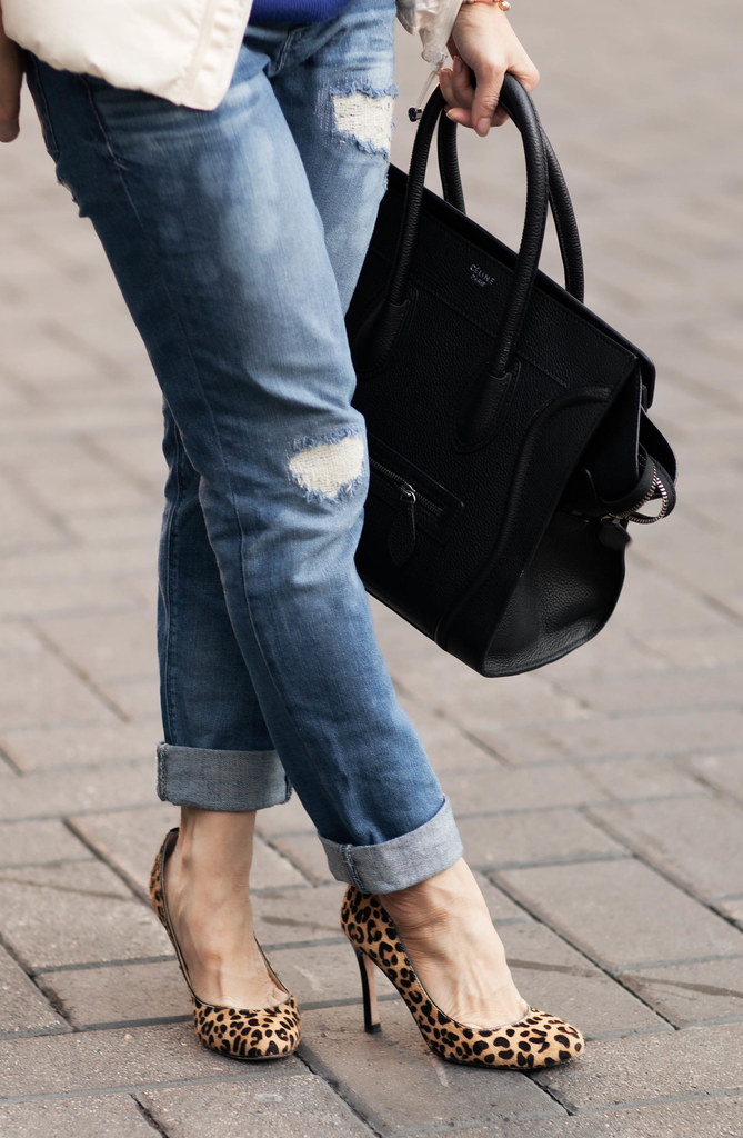 cute & little blog | express stella distressed rolled jean, leopard pumps, celine mini luggage tote outfit