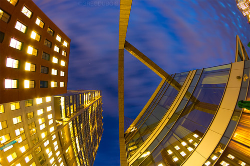 Boston Harborwalk Look Up at Intercontinental Hotel, Dawn Long Exposure by Greg DuBois Photography