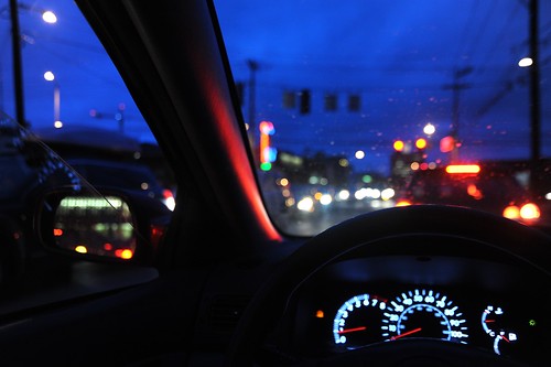 0 to 0 in forever, waiting at the stop light, waiting for Godot, car dashboard, lights, open window, lights, night, Seattle, Washington, USA by Wonderlane