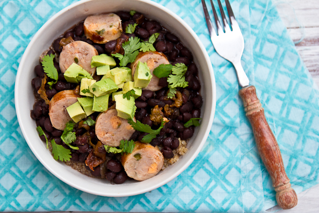 Black Beans with Hatch Chiles, Chicken Sausage, and Quinoa