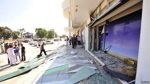 Benghazi attack at Marks & Spencer store. A wave of political assassinations continue two years after the counter-revolution against the Gaddafi government. by Pan-African News Wire File Photos