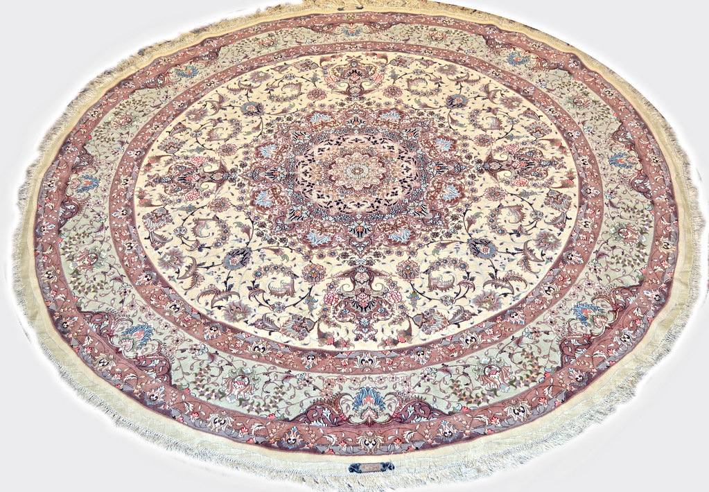Circular Round Persian Tabriz Area Rug 7x7 Shiva Design