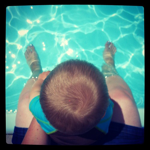 This boy was ready to try the pool for the first time #waterbaby