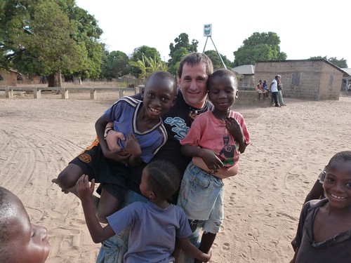 Playing with children in a village in Gambia