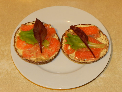 Cured salmon and mixed lettuce on Finnish rye bread