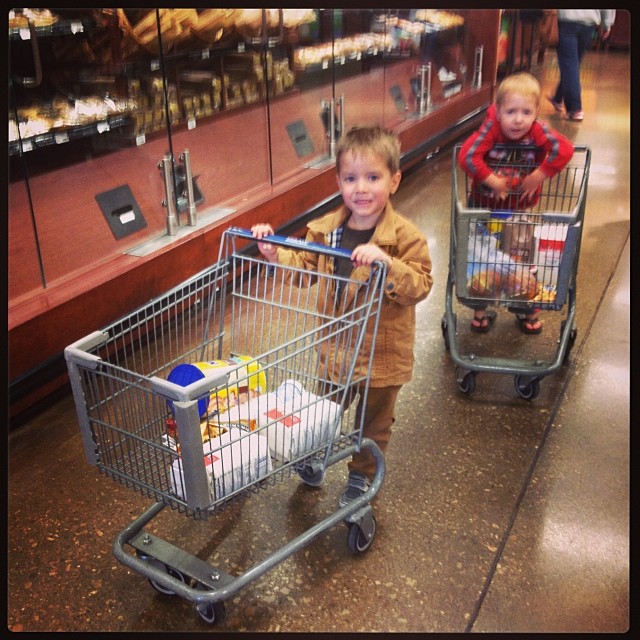 I took My Owen and Owen A. To costco and Kroger. I apologize to whomever we bumped into. They were kind of fast with those carts.