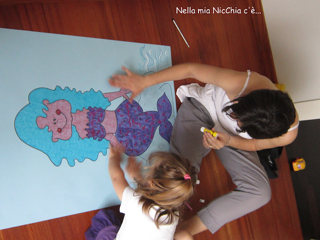colorare, progetti creativi per bambini, pitturare la sirenetta