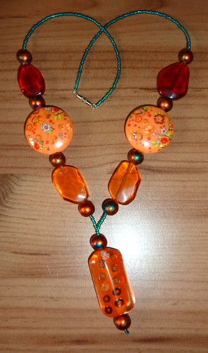 Orange & Teal Necklace by Bebopgirl1969