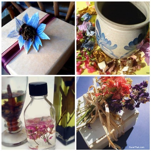 Creating Handmade Gifts out of Dried Flowers clockwise from the top Corn Husk Flowers Moist Potpourri Floral Oils and Dried Floral Gift Topper
