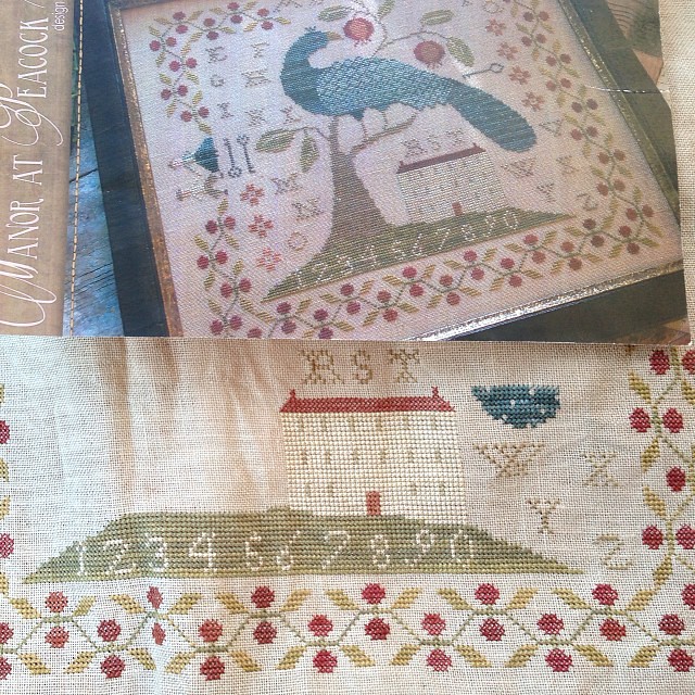 The start of the peacock using GAST Brethren Blue. I think it's a pretty close match to the picture. #manoratpeacockhill #withthyneedleandthread #crossstitch