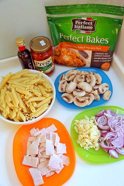 Ingredients for Turkey and Mushroom Pasta Bake