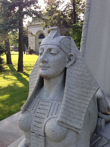 One of the sphinxes, Woolworth tomb, Woodlawn Cemetery
