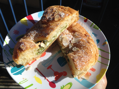 Almond Croissant with green tea mochi