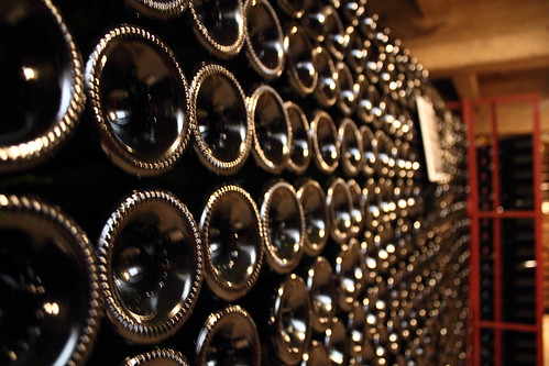 Stored champagne bottles