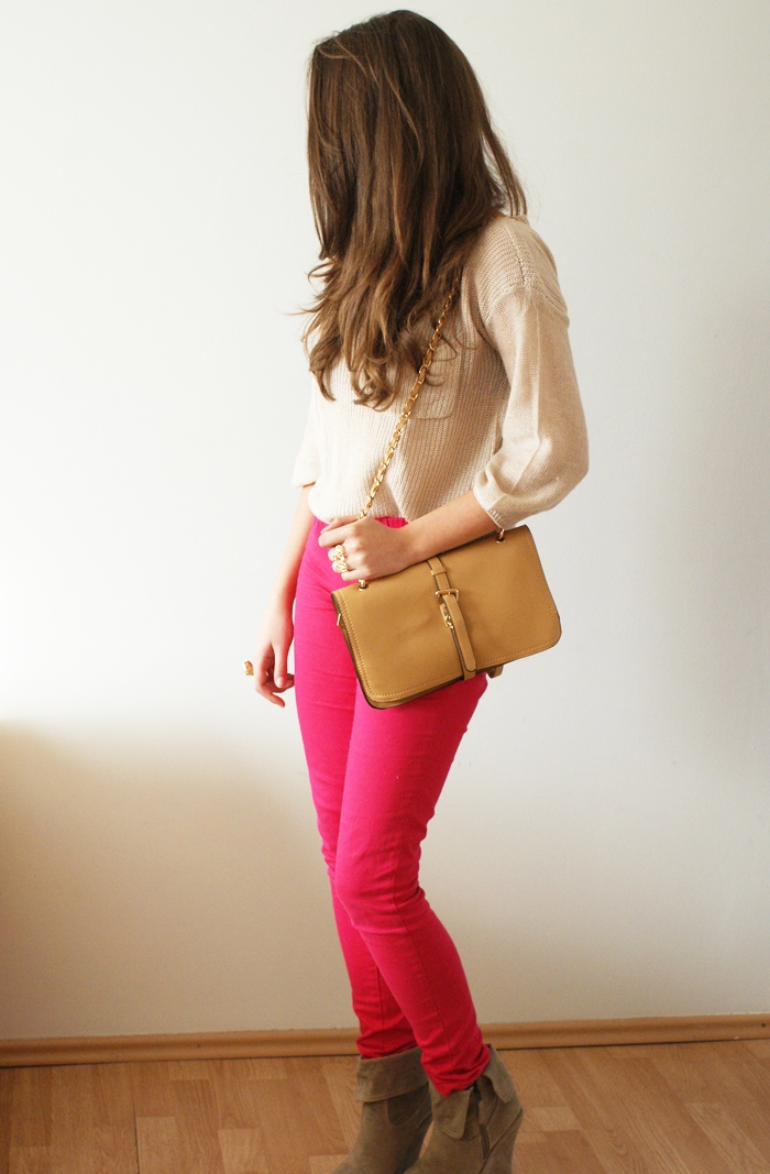 różowe spodnie rurki vero moda pieces