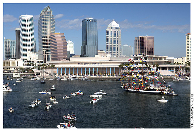 The Jose Gaspar arrives in downtown Tampa before start the annual parade and street party