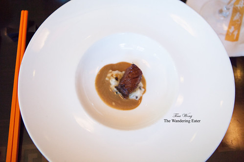 Amuse bouche, gratis from Chef Patrick Feury - Wagyu beef with black truffle risotto and black truffle emulsion