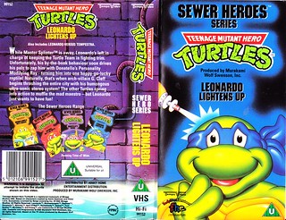 TEMPO VIDEO ::  "TEENAGE MUTANT HERO TURTLES" 'SEWER HEROES' SERIES - "LEONARDO LIGHTENS UP" ..U.K. VHS sleeve (( 1994 ))  [[ Courtesy of HERO ]]