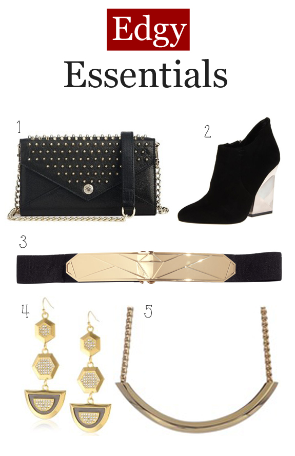 Edgy essentials, Rebecca Minkoff studded wallet on a chain, Dolce Vita Kemp bootie