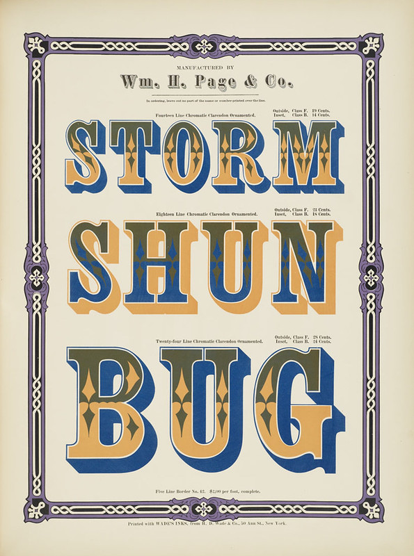 Specimens of chromatic wood type, borders 1874 - [via Columbia U] (Storm + Shun + Bug) Clarendon ornamented